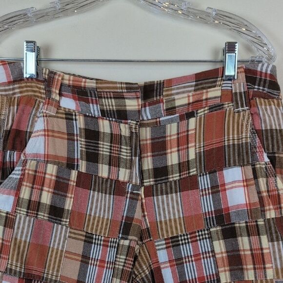 Larry Levine Cotton Brown & Rust Madras Plaid Patchwork Shorts Size 6 Preppy Y2K - Picture 6 of 10